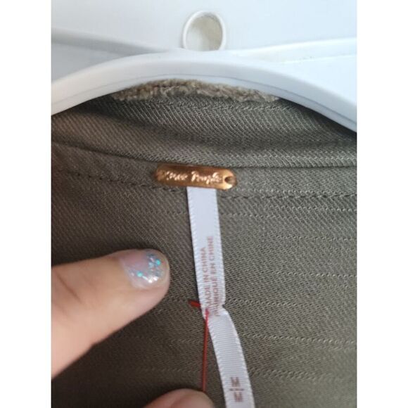 Free People Green Brown Open Waterfall Raw Hem Linen Blend Jacket size Medium - Picture 6 of 11